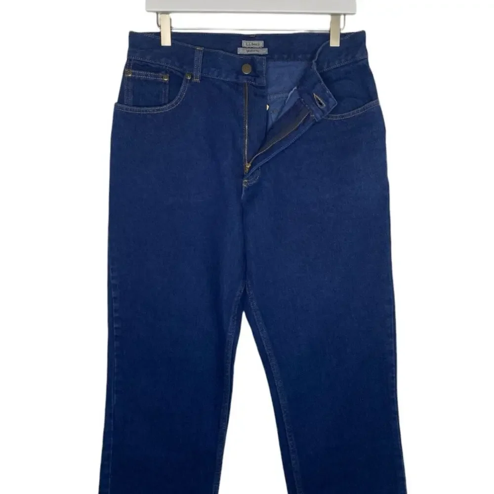 LL Bean Orginal Fit Jeans Blue Denim High Rise Straight Leg Women's 12 Petite - Picture 7 of 12